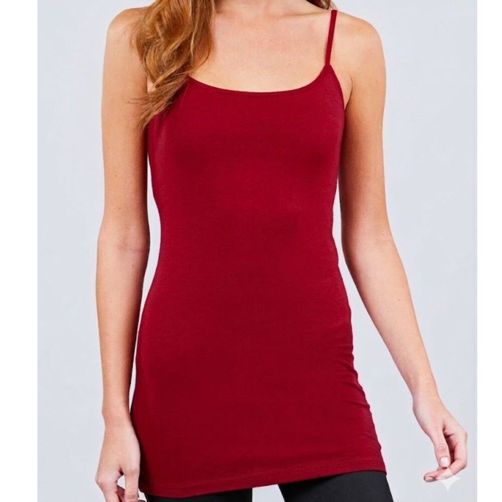 Basic Layering Tank Camisole Longer Length Red Burgundy Size Large